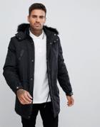 Asos Design Parka Jacket With Faux Fur Trim In Black