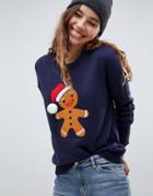 Brave Soul Gingerbread Christmas Sweater - Navy