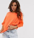 Asos Design Washed Sweatshirt With Wide Sleeve In Acid Wash Orange