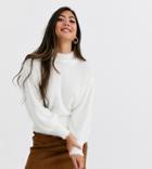 Asos Design Petite Eyelash Sweater With Volume Sleeve-white