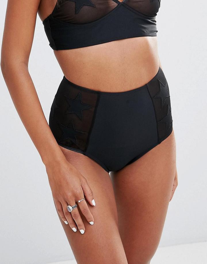 Motel Mesh Star High Waist Bikini Bottom - Black Stars