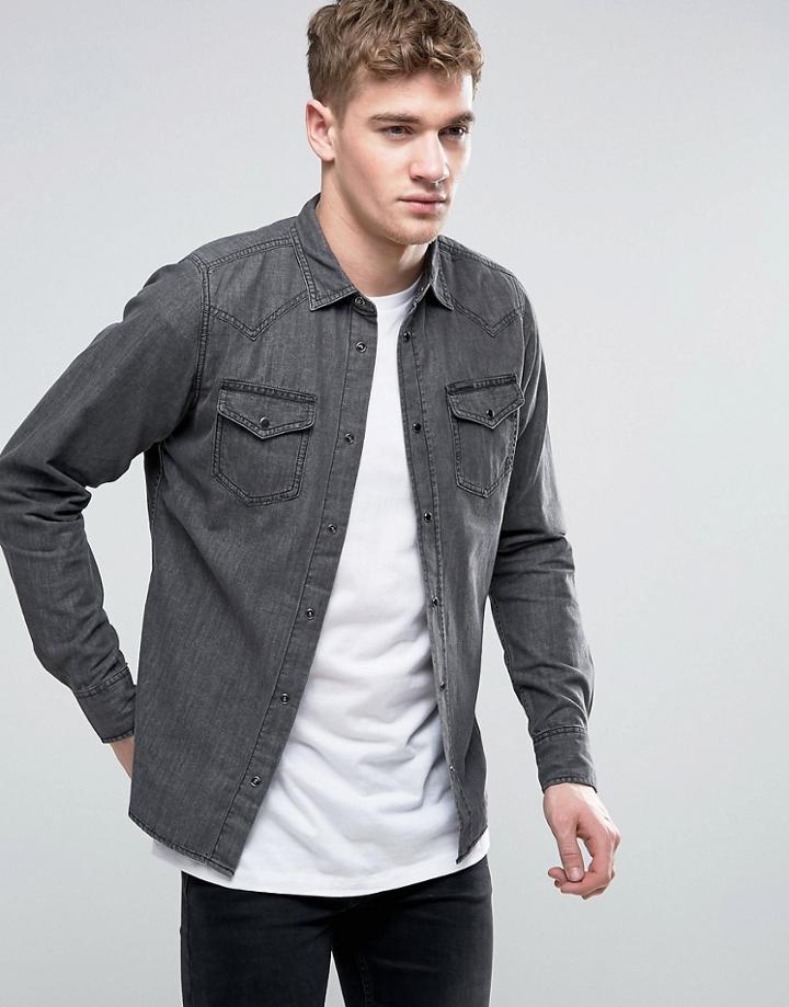 Diesel New-sonora-e Denim Shirt Slim Fit - Black