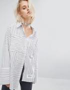 Kkxx Step Hem Striped Shirt - Blue