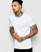 Asos Muscle T-shirt With Stripe Tipping In White - White