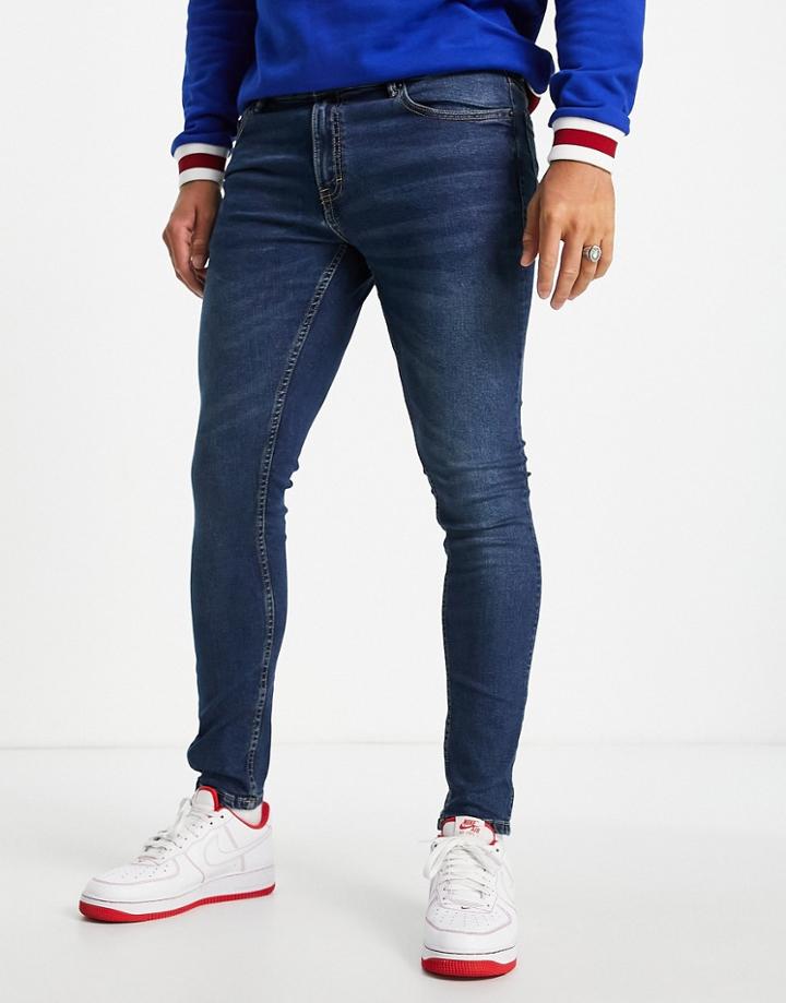 Pull & Bear Super Skinny Jeans In Dark Blue-navy