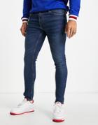 Pull & Bear Super Skinny Jeans In Dark Blue-navy