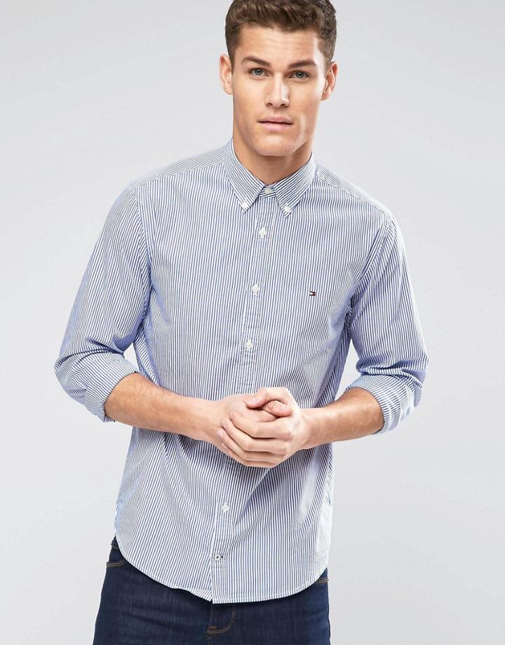 Tommy Hilfiger Shirt In Oxford Stripe In New York Regular Fit In Blue - Blue