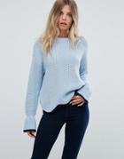 Vero Moda Flare Sleeve Contrast Edge Sweater - Blue