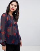 Y.a.s Flow Tie Front Blouse - Navy