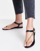Asos Design Formula Minimal Leather Sandals With Metal Ring Detail In Black