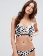Asos Fuller Bust Mono Camo Print Fishnet Longline Bikini Top Dd-g - Multi
