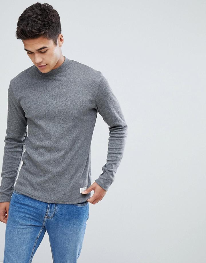 Solid Slim Fit Long Sleeve T-shirt With High Neck - Black