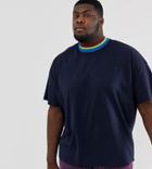 Asos Design Plus Oversized Longline T-shirt With Rainbow Turtleneck In Navy - Navy