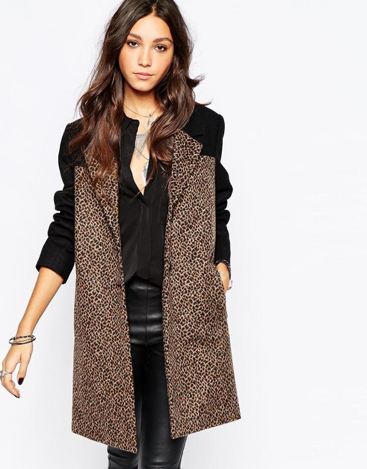 Religion Eternal Tailored Wool Coat With Leopard Print Panels