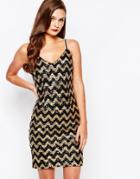 New Look Sequin Zig Zag Cami Dress - Black