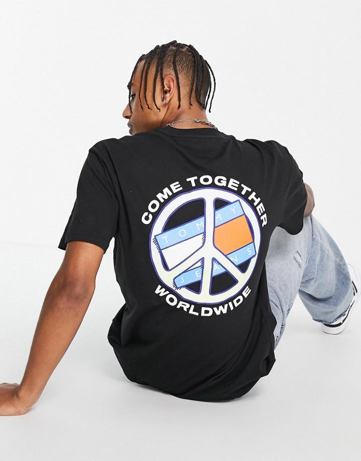 Tommy Jeans Together World Peace Back Print T-shirt In Black