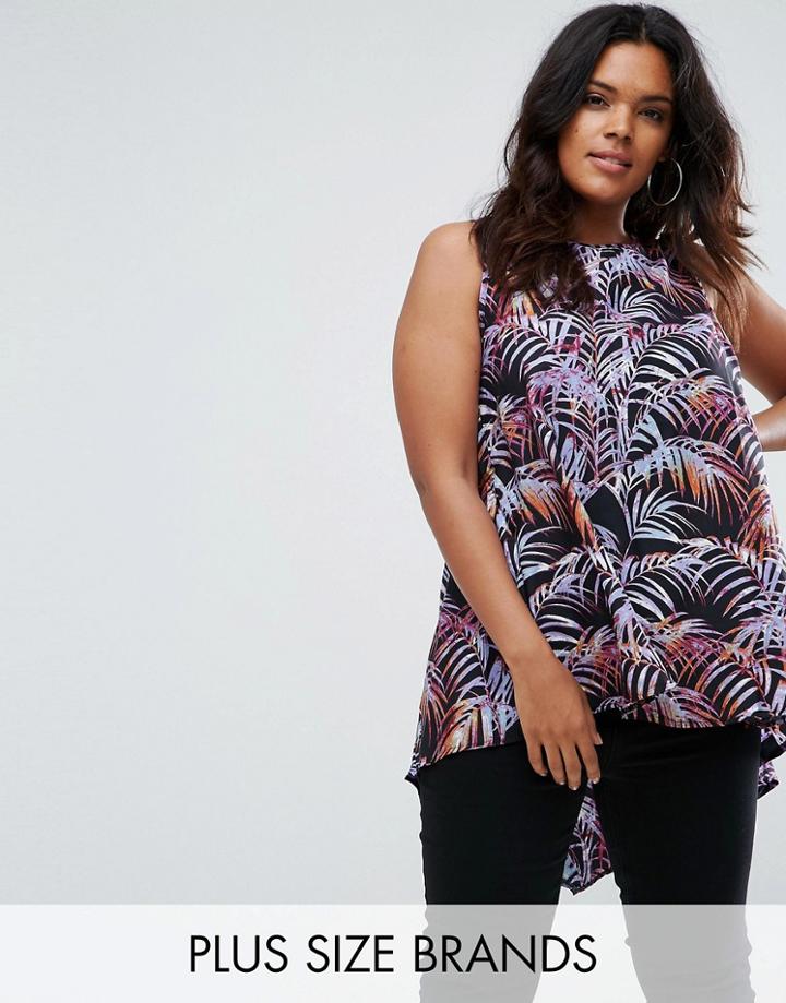 Koko Palm Leaf Print Dip Hem Top - Multi