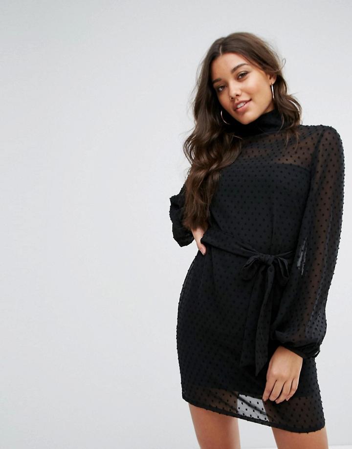 Misha Collection High Neck Mini Dress With Blouson Sleeve - Black