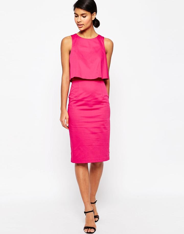 Asos Structured Double Layer Pencil Dress - Pink