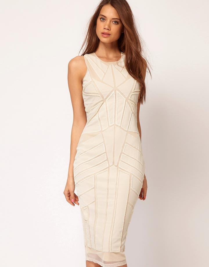 Asos Midi Dress With Beading And Applique - Black