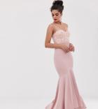 Jarlo Tall Multi Cross Strap Maxi Dress With Lace Top In Pink