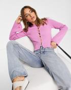 Asos Design Ribbed Sweater With Cut Out Front Detail In Pink