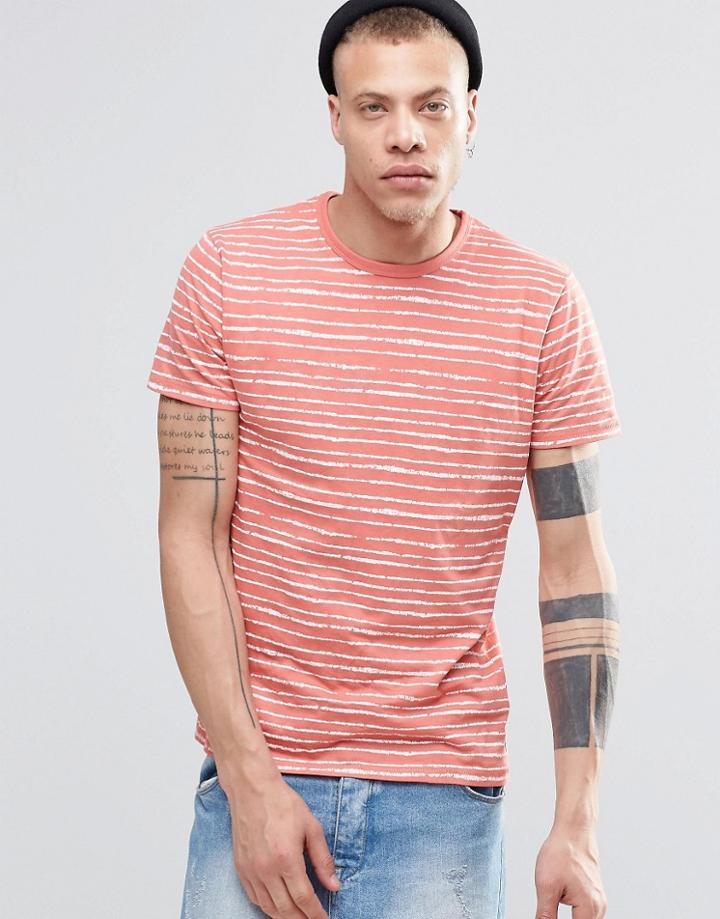 Threadbare Striped T-shirt With Chest Pocket - Orange