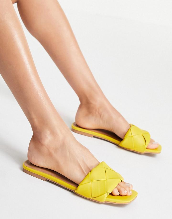 Asos Design Forty Woven Flat Sandals In Yellow