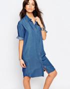 Only Long Denim Shirt Dress - Light Blue Denim