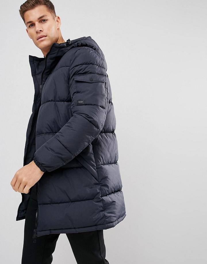 Esprit Long Down Coat In Navy - Navy