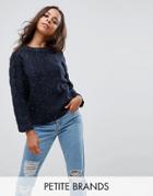 Noisy May Petite Speckle Cable Knit Sweater - Navy