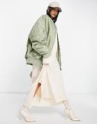 Asos Edition Bomber Jacket In Khaki-green