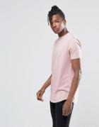 Asos Longline T-shirt With Curved Hem In Pink - Chalk Rose