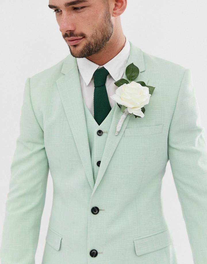 Asos Design Wedding Super Skinny Suit Jacket In Green Cross Hatch