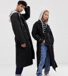 Collusion Unisex Trench Coat With Removable Hood-black