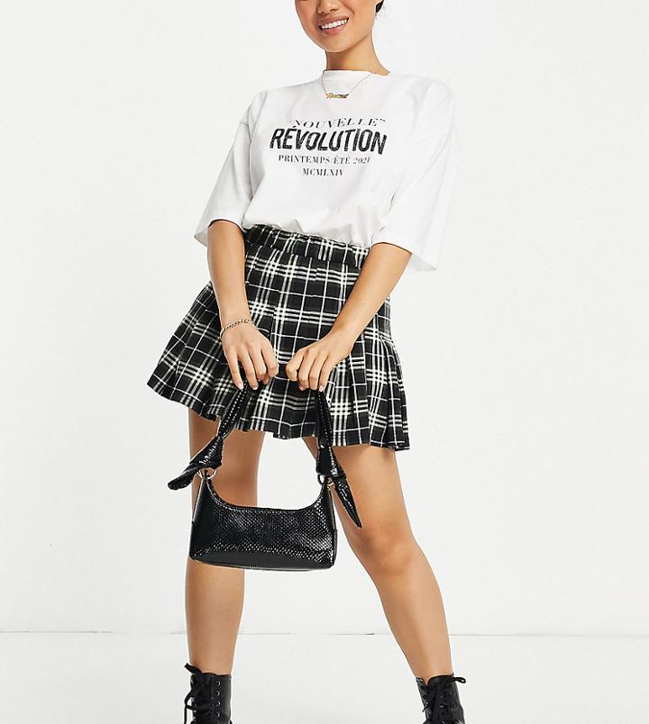 Only Petite Pleated Mini Skirt In Green Check-multi