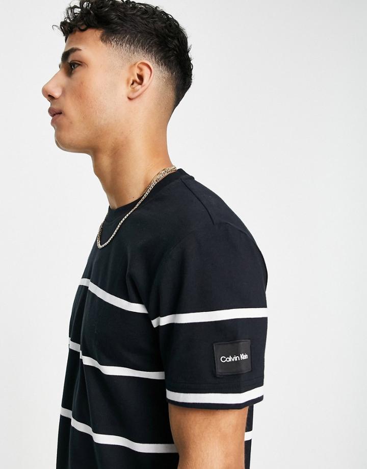 Calvin Klein Striped Badge T-shirt In Black