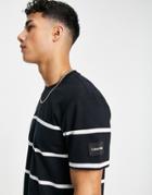 Calvin Klein Striped Badge T-shirt In Black
