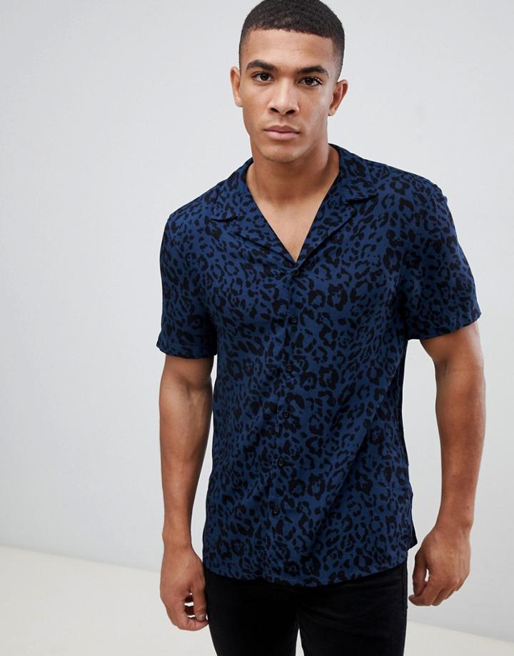 New Look Shirt In Navy Leopard Print - Navy