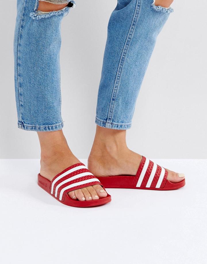 Adidas Adilette Slider Sandals In Red - Red