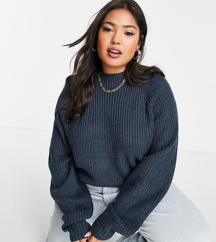 Threadbare Plus Chloe Turtle Neck Sweater In Navy-blues