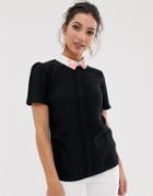 Oasis Shell Top With Embroidered Heart Collar In Black - Black