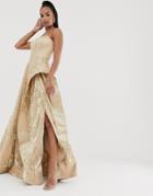 Bariano Strapless Glitter Ballgown In Rose Gold-gray