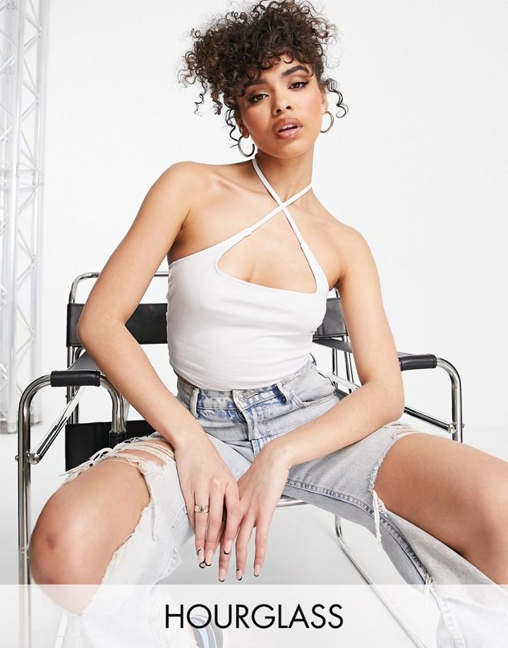Asos Design Hourglass Square Neck Cross Strap Bandeau Top In White