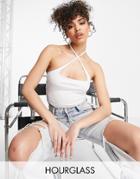 Asos Design Hourglass Square Neck Cross Strap Bandeau Top In White