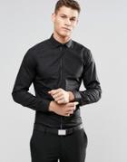 Hugo By Hugo Boss Smart Shirt With Spread Collar In Black Slim Fit - Black