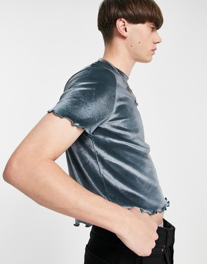 Asos Design Skinny Cropped T-shirt In Dark Gray Velour