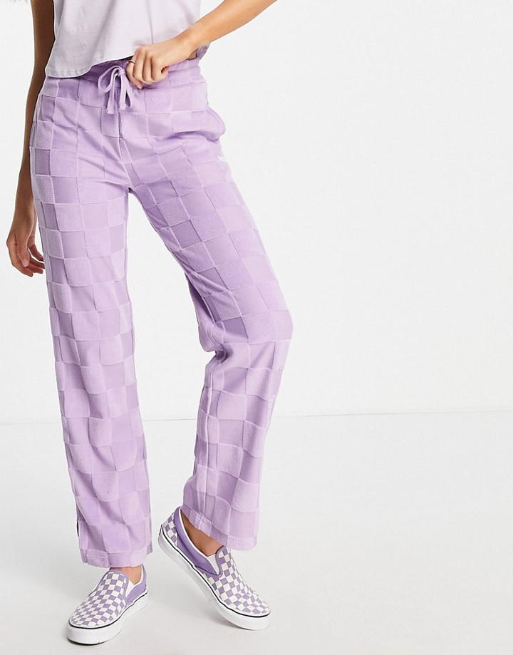 Vans Terry Cloth Slit Pants In Purple Gingham
