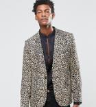 Religion Skinny Suit Jacket In Leopard Print Rayon - Tan