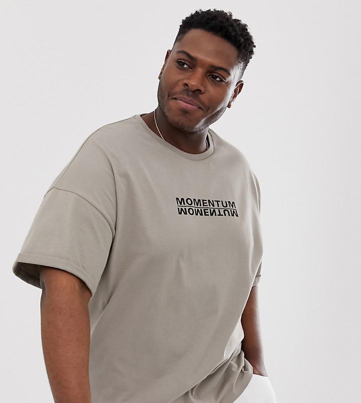 Asos Design Plus Oversized T-shirt With Momentum Embroidery And Print - Gray